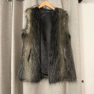 Via Spiga Black and Gray Faux Fur Vest